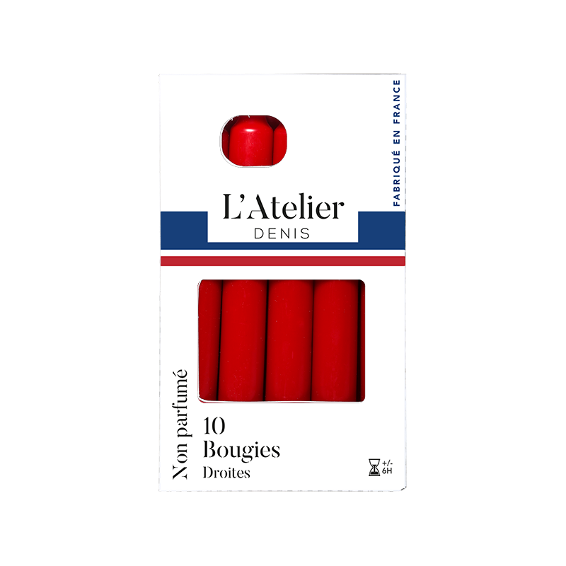 10 bougies droites Rouge/16.5cm