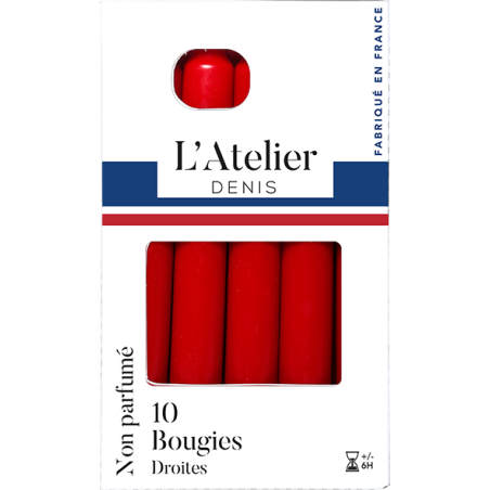 10 bougies droites Rouge/16.5cm