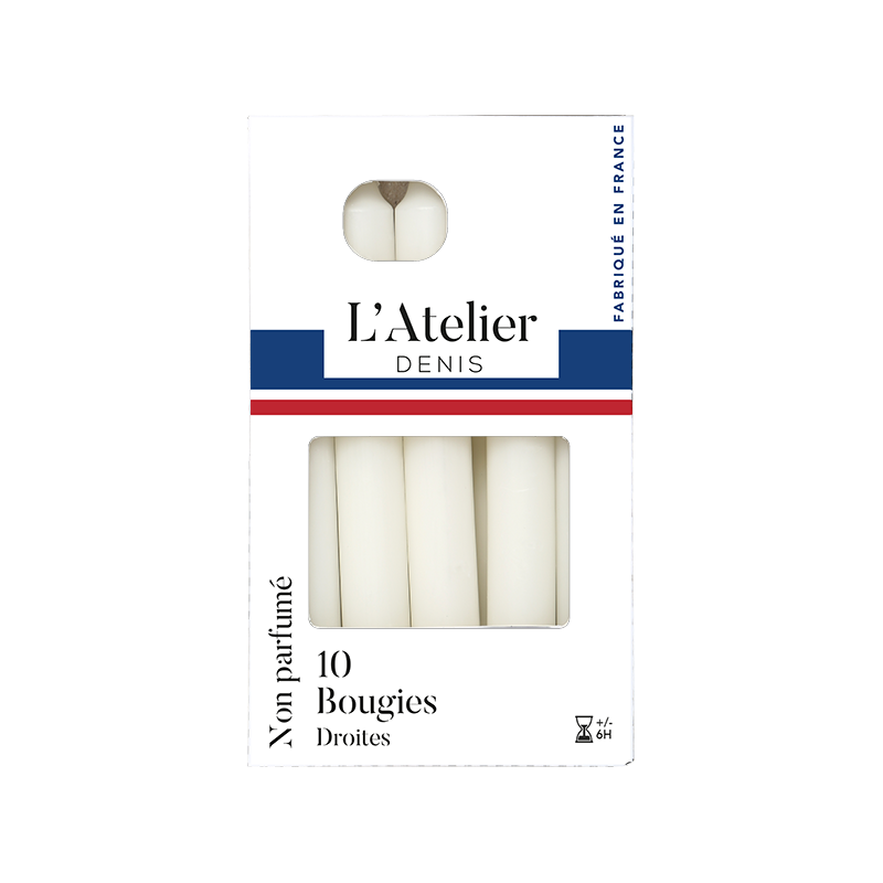 10 bougies droites Blanc/16.5cm