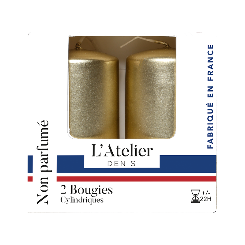 Deux bougies cylindriques dorées