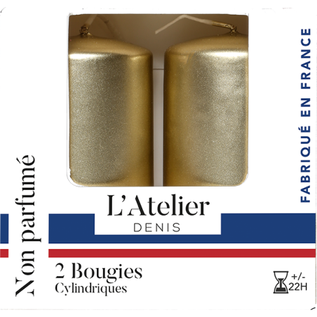 Deux bougies cylindriques dorées