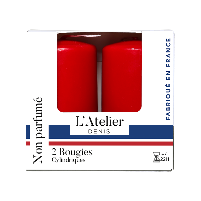 Deux bougies cylindriques Rouge