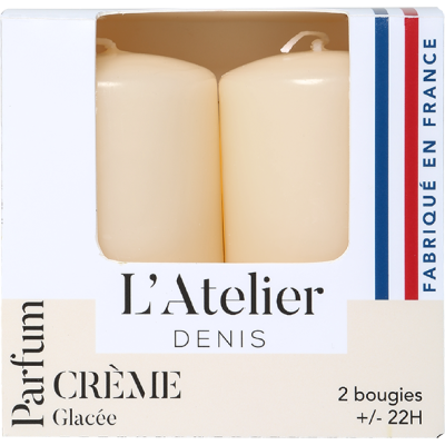 Deux bougies cylindriques Crème Glacée/Notes de Vanille